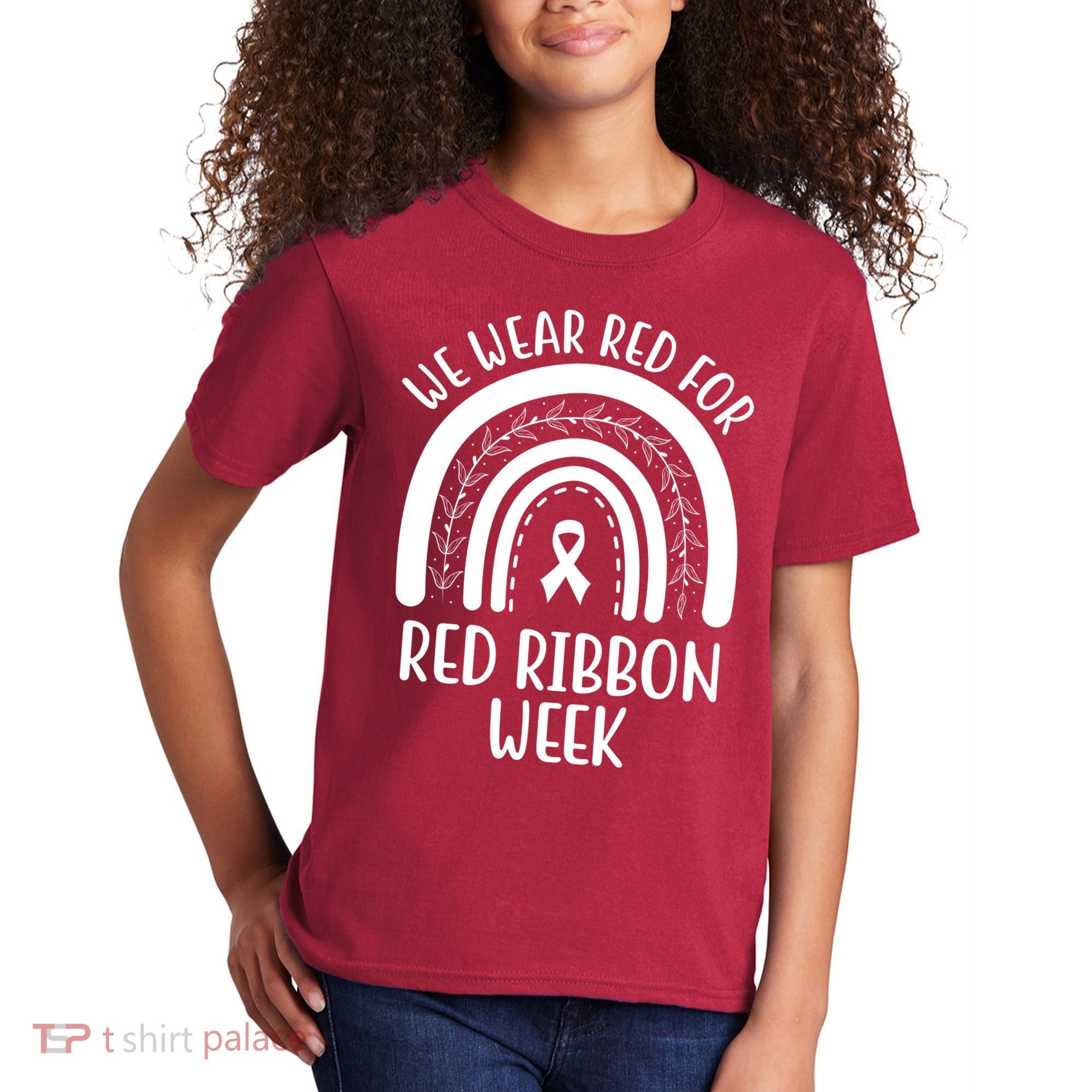 We Wear Red For Red Ribbon Week Rainbow Kids T-Shirt