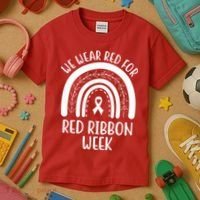 We Wear Red For Red Ribbon Week Rainbow Kids T-Shirt thumb 3