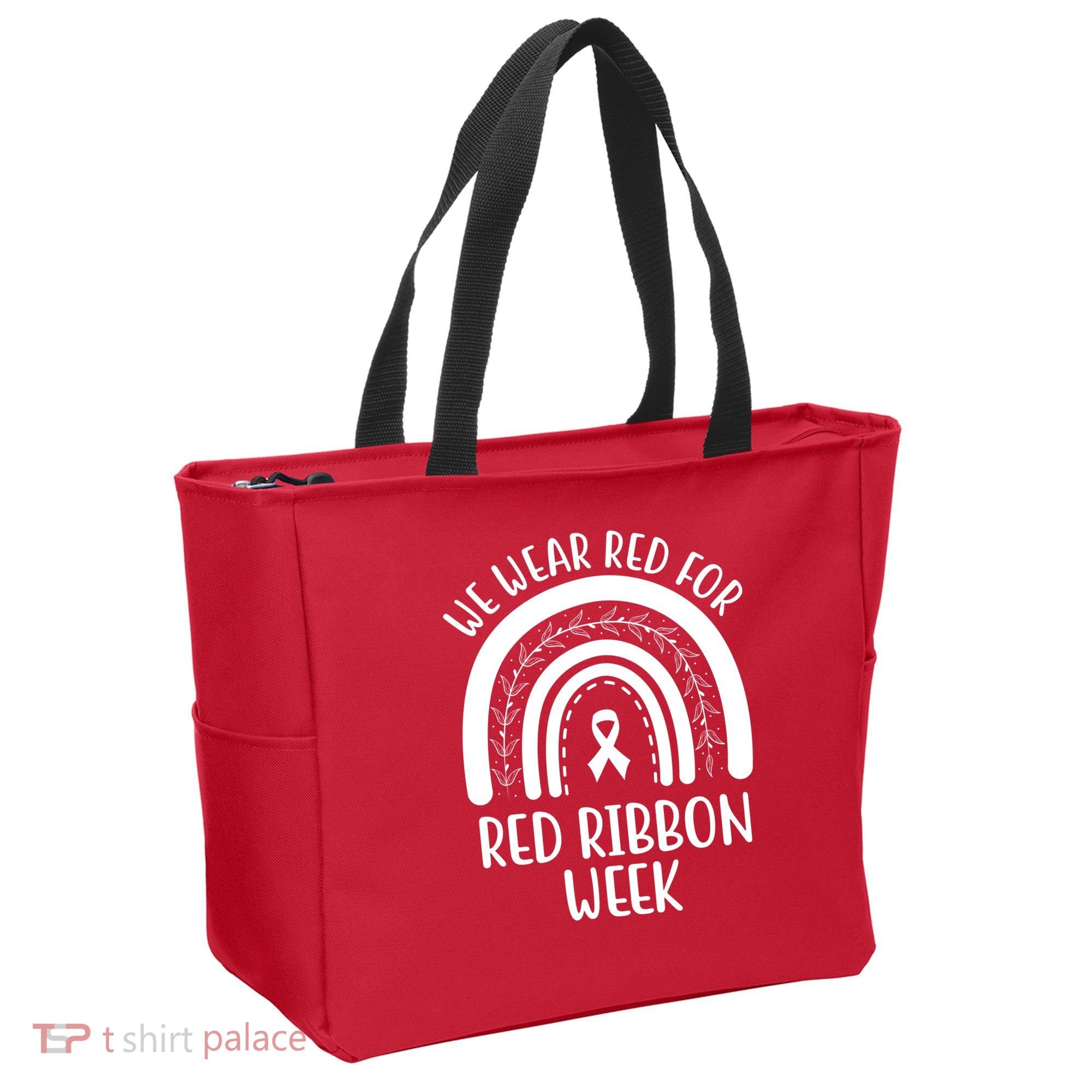 We Wear Red For Red Ribbon Week Rainbow Tote Bag
