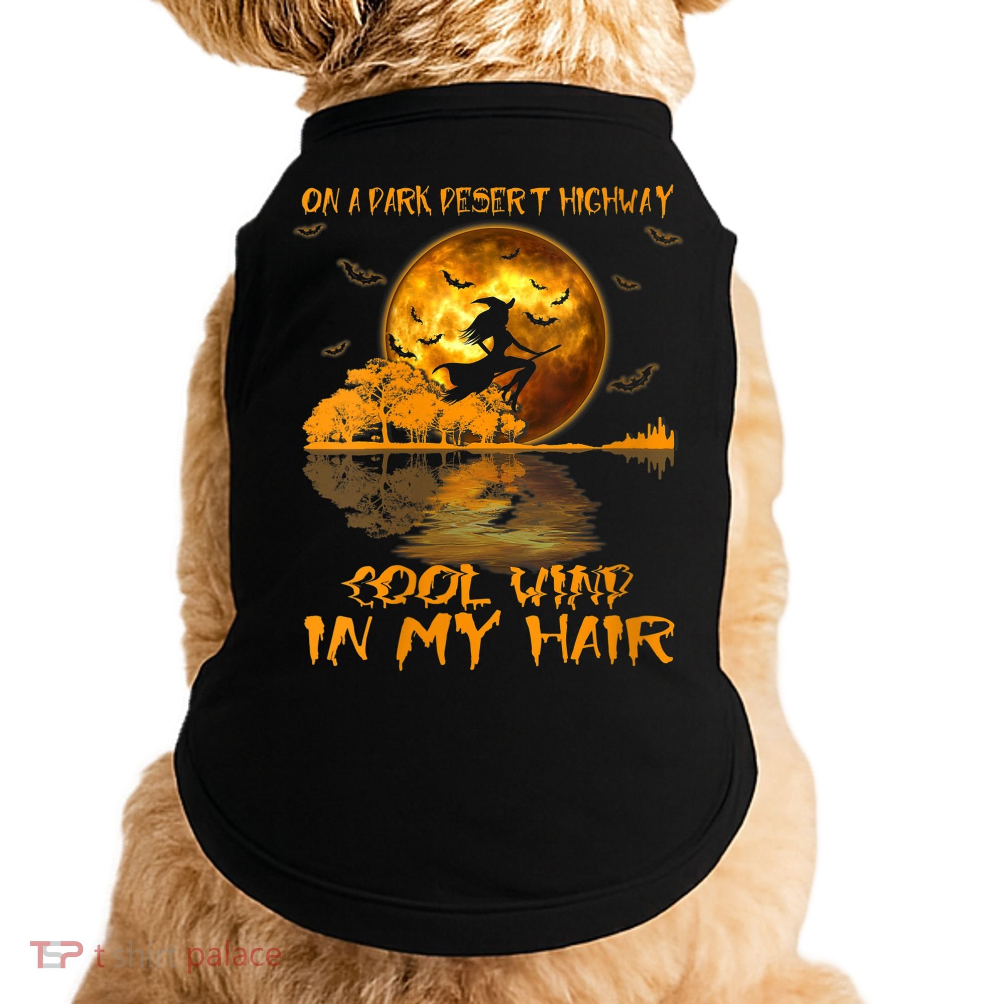 Women Witch Riding Brooms On A Dark Desert Highways Halloween Doggie Tank