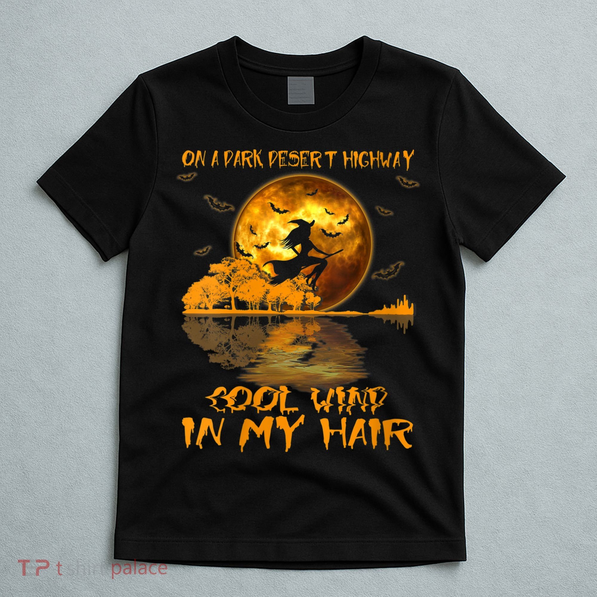 Women Witch Riding Brooms On A Dark Desert Highways Halloween T-Shirt