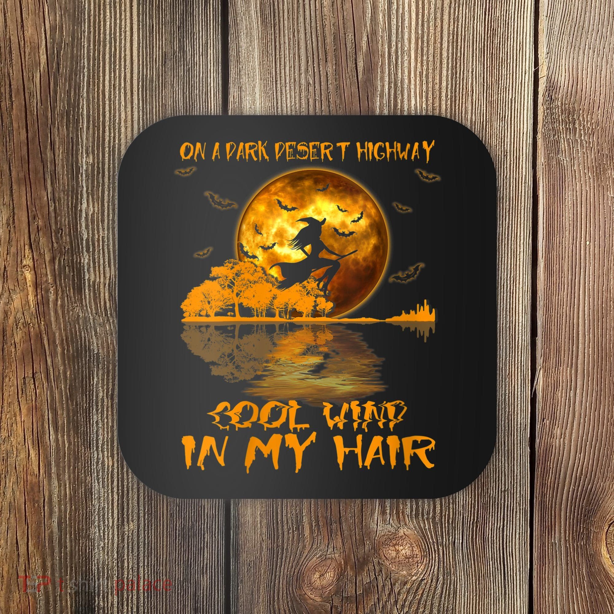 Women Witch Riding Brooms On A Dark Desert Highways Halloween Coaster