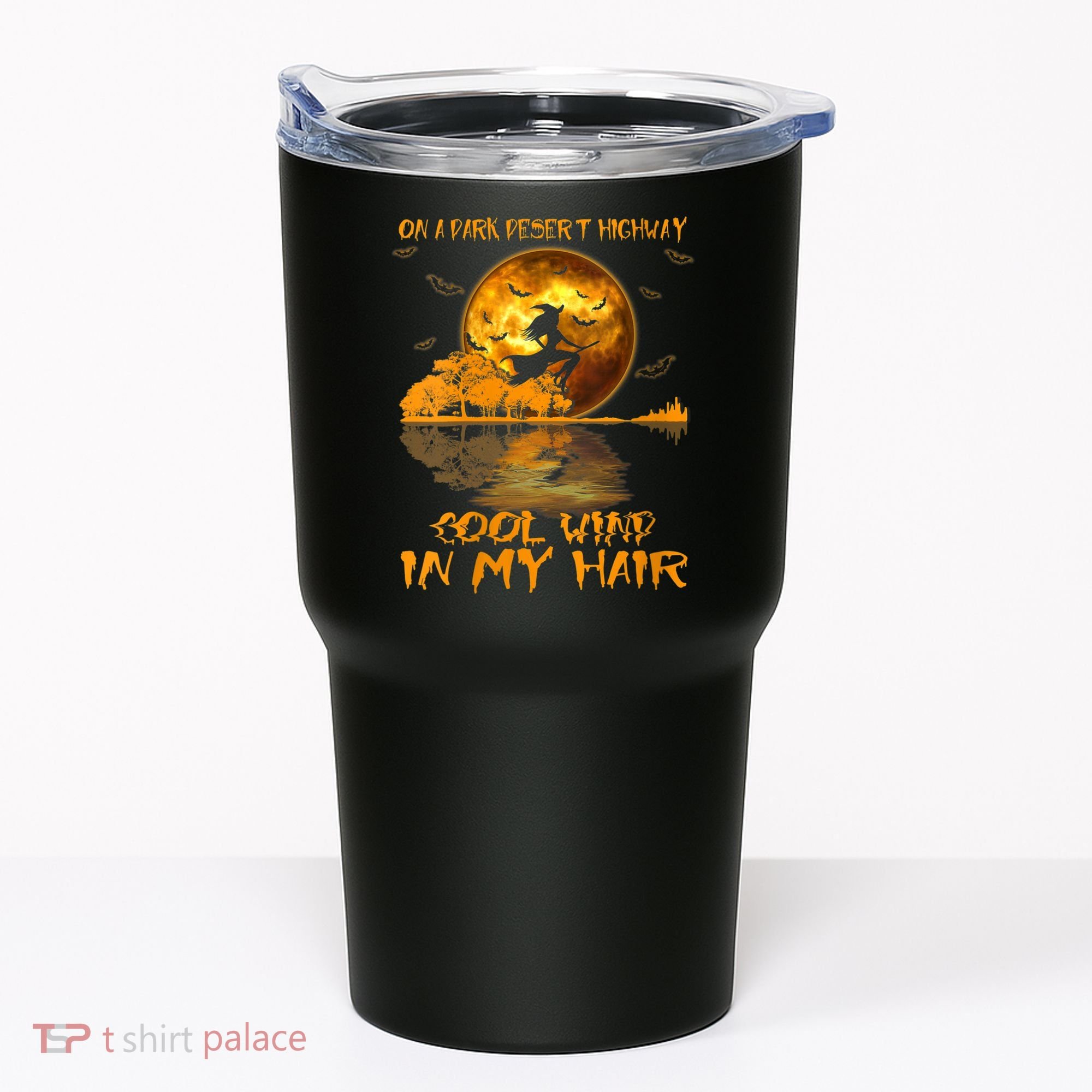 Women Witch Riding Brooms On A Dark Desert Highways Halloween Tumbler