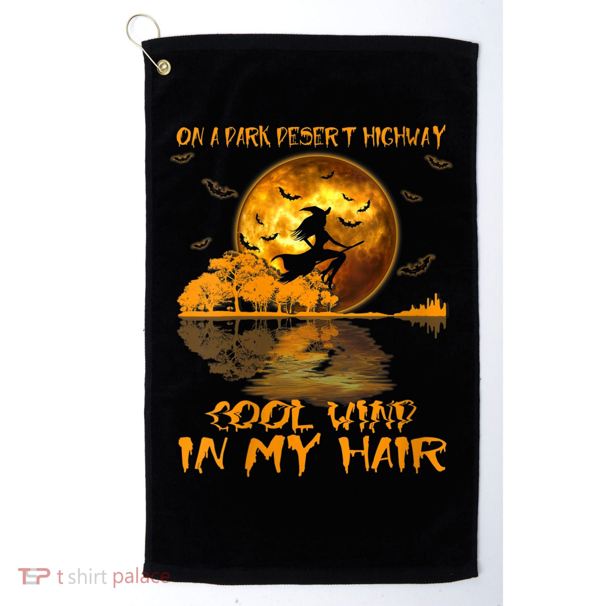 Women Witch Riding Brooms On A Dark Desert Highways Halloween Golf Towel