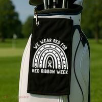 We Wear Red For Red Ribbon Week Awareness Rainbow Golf Towel thumb 2