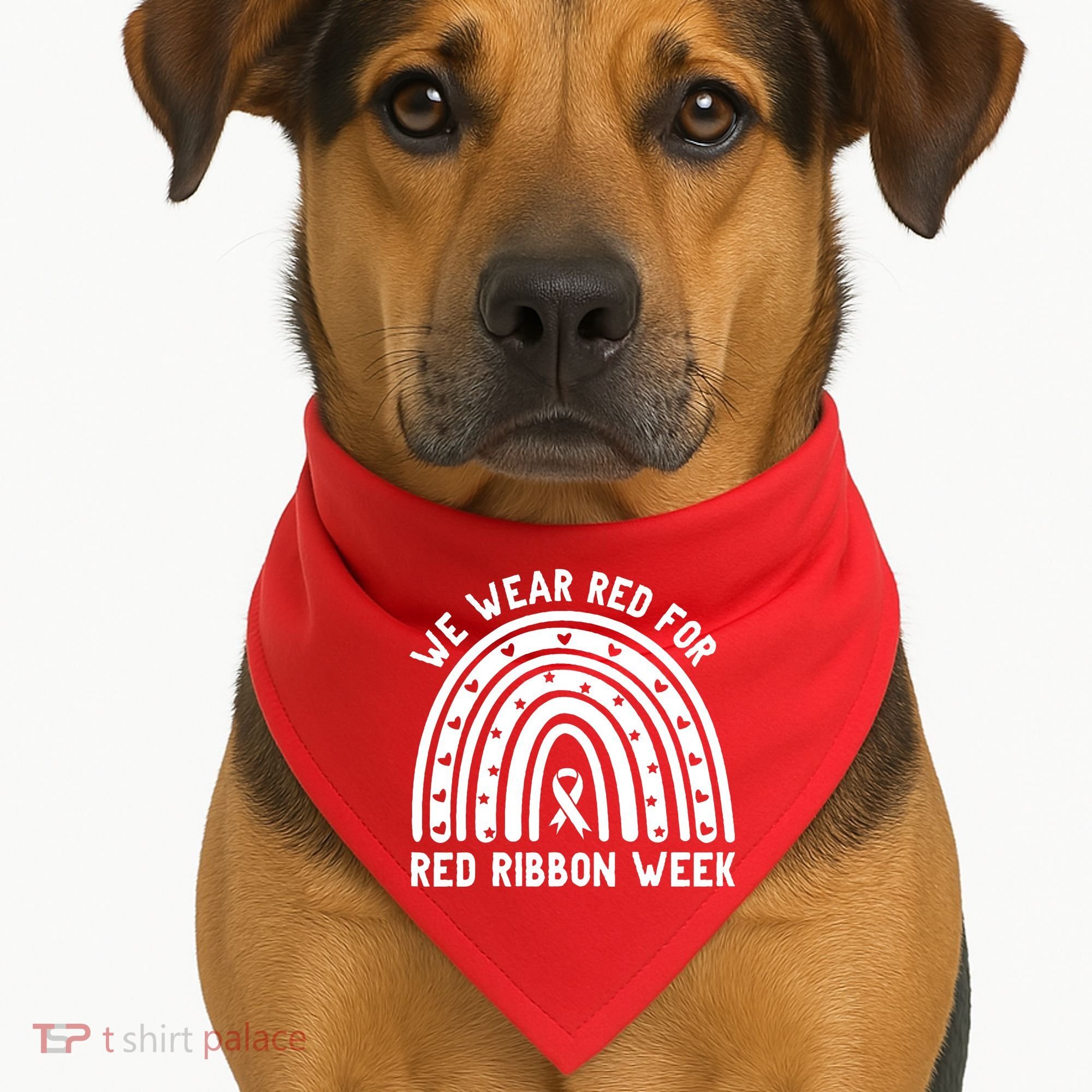 We Wear Red For Red Ribbon Week Awareness Rainbow USA-Made Doggie Bandana