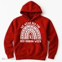We Wear Red For Red Ribbon Week Awareness Rainbow Hoodie thumb 0