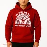 We Wear Red For Red Ribbon Week Awareness Rainbow Hoodie thumb 2