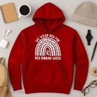 We Wear Red For Red Ribbon Week Awareness Rainbow Hoodie thumb 3