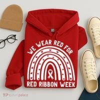 We Wear Red For Red Ribbon Week Awareness Rainbow Hoodie thumb 4