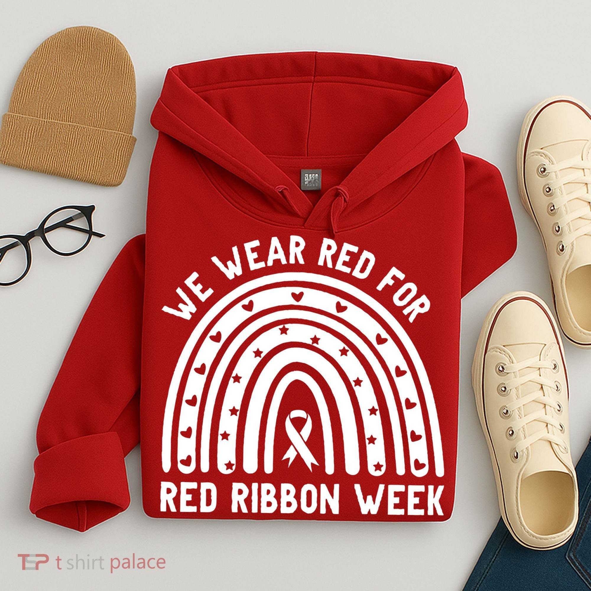 We Wear Red For Red Ribbon Week Awareness Rainbow Hoodie