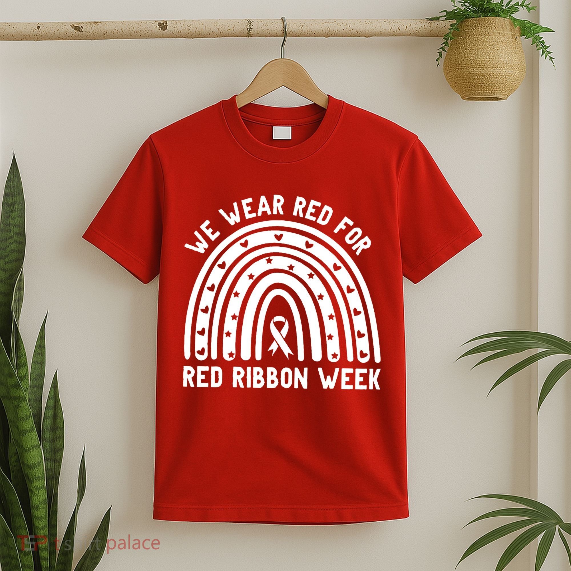 We Wear Red For Red Ribbon Week Awareness Rainbow T-Shirt