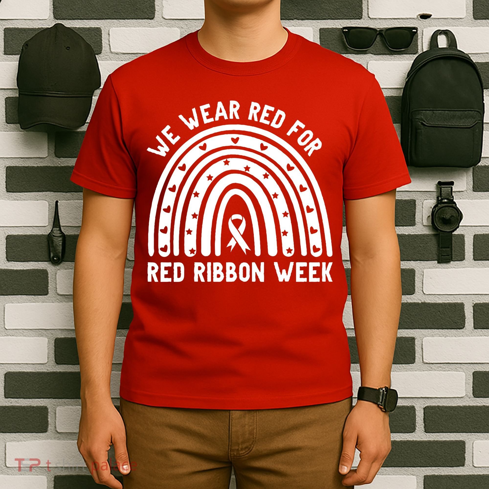 We Wear Red For Red Ribbon Week Awareness Rainbow T-Shirt
