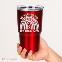 We Wear Red For Red Ribbon Week Awareness Rainbow Tumbler thumb 2