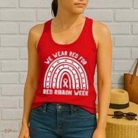We Wear Red For Red Ribbon Week Awareness Rainbow Women's Tank Top thumb 2