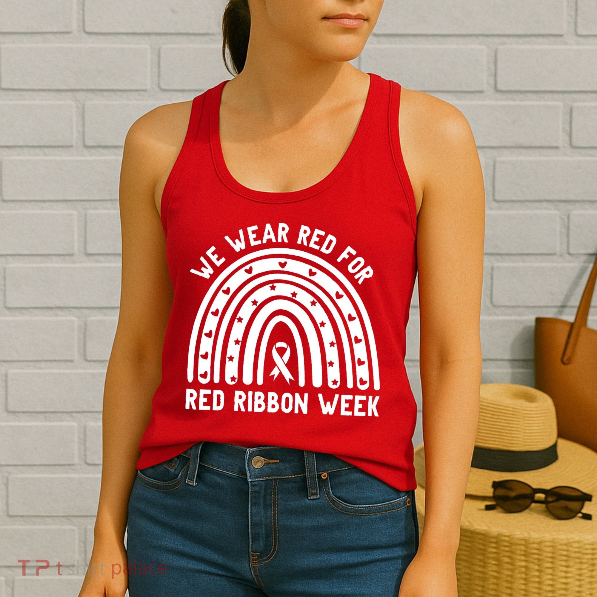 We Wear Red For Red Ribbon Week Awareness Rainbow Women's Tank Top