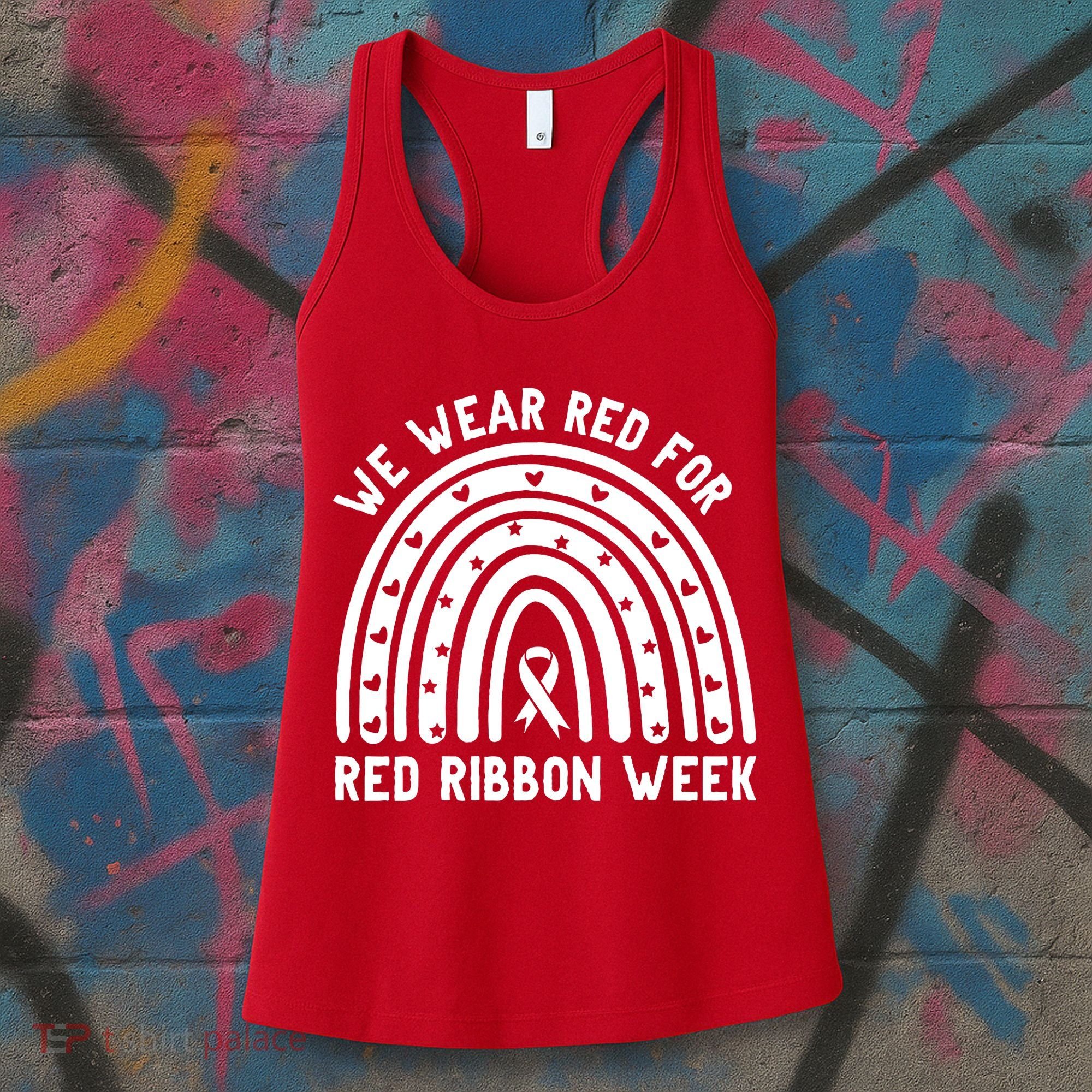 We Wear Red For Red Ribbon Week Awareness Rainbow Women's Tank Top