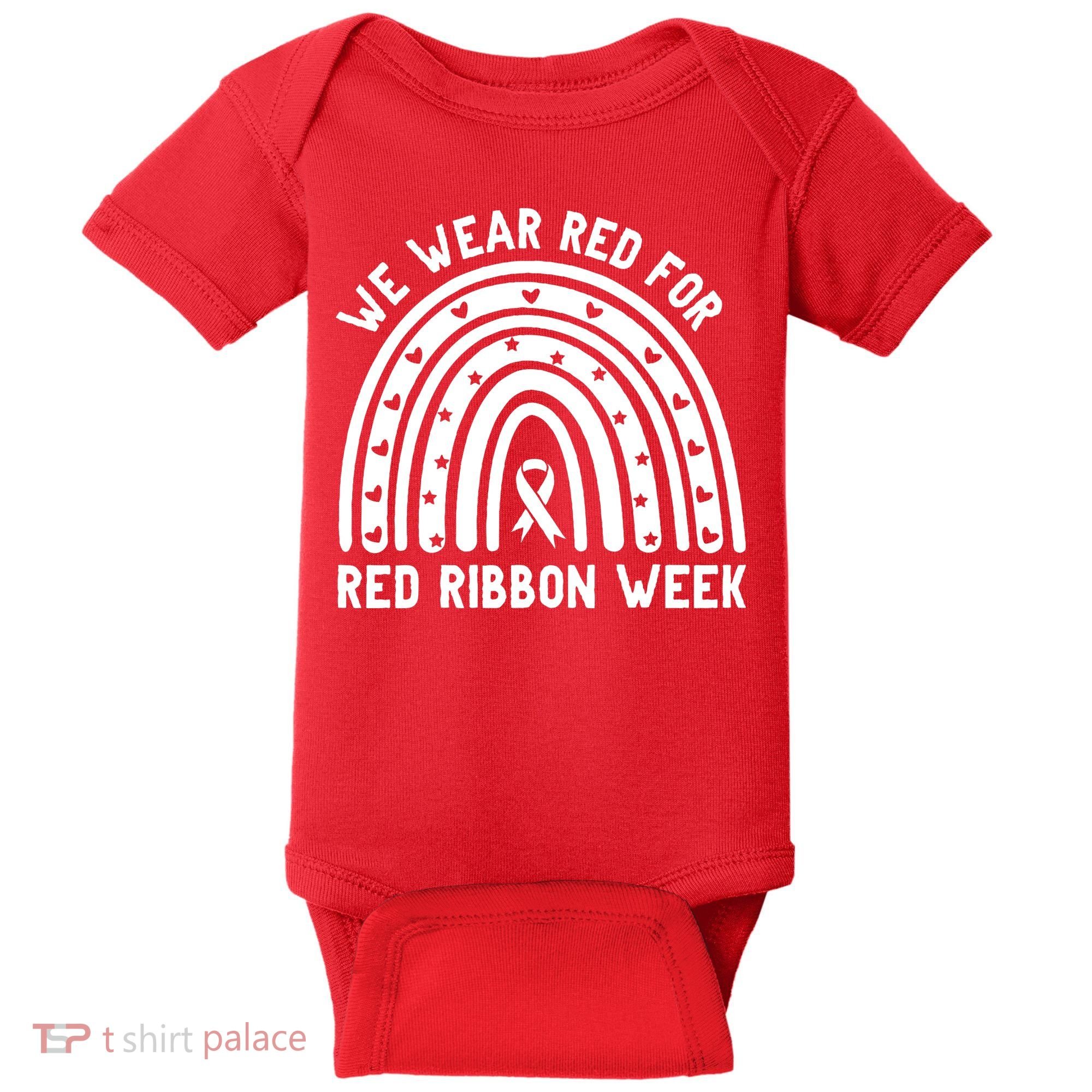 We Wear Red For Red Ribbon Week Awareness Rainbow Baby Bodysuit