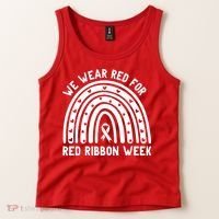We Wear Red For Red Ribbon Week Awareness Rainbow Tank Top thumb 2