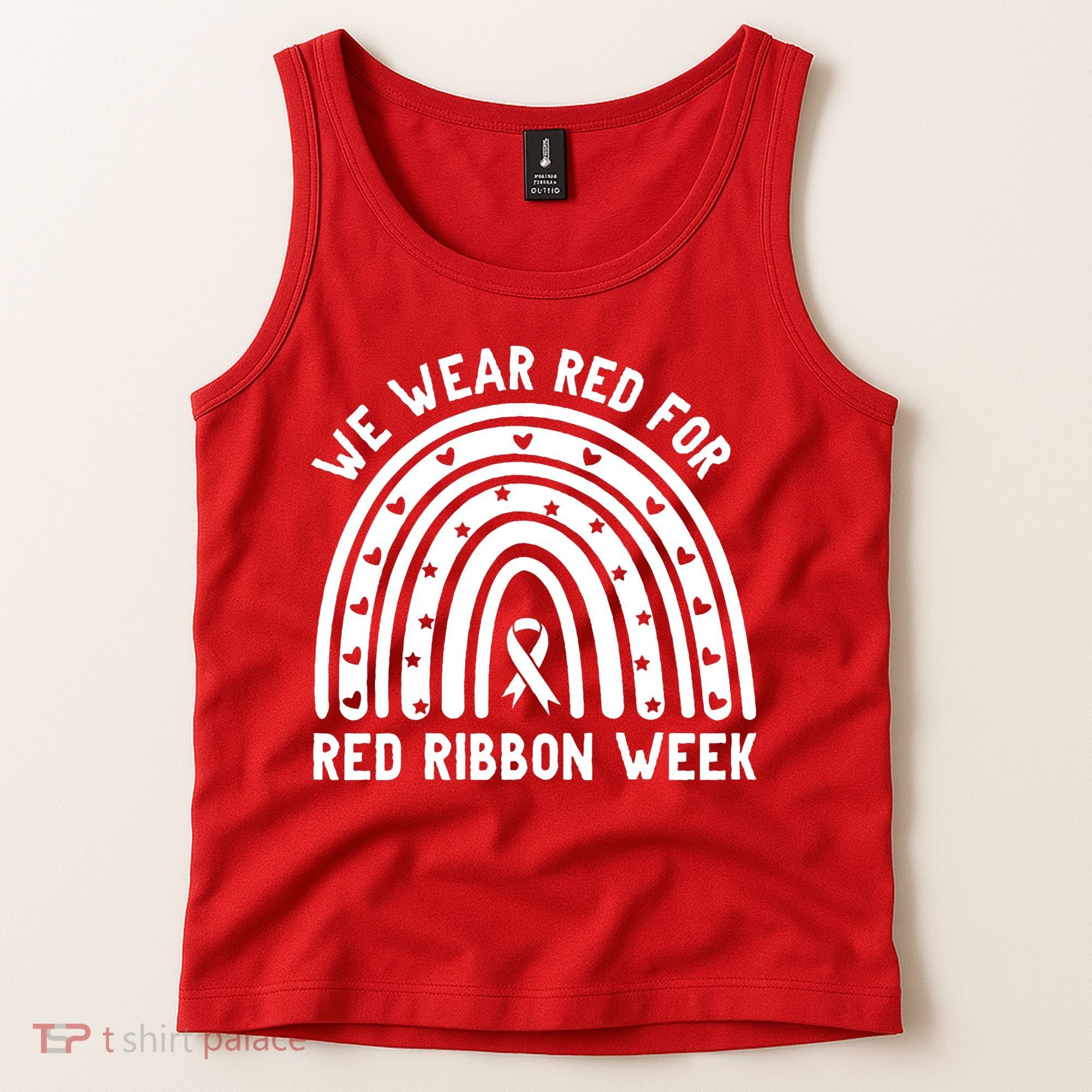 We Wear Red For Red Ribbon Week Awareness Rainbow Tank Top