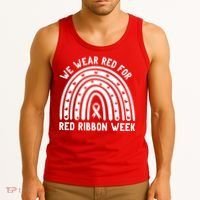 We Wear Red For Red Ribbon Week Awareness Rainbow Tank Top thumb 3