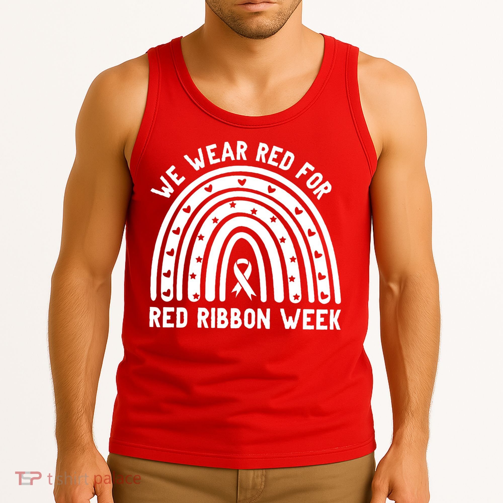 We Wear Red For Red Ribbon Week Awareness Rainbow Tank Top