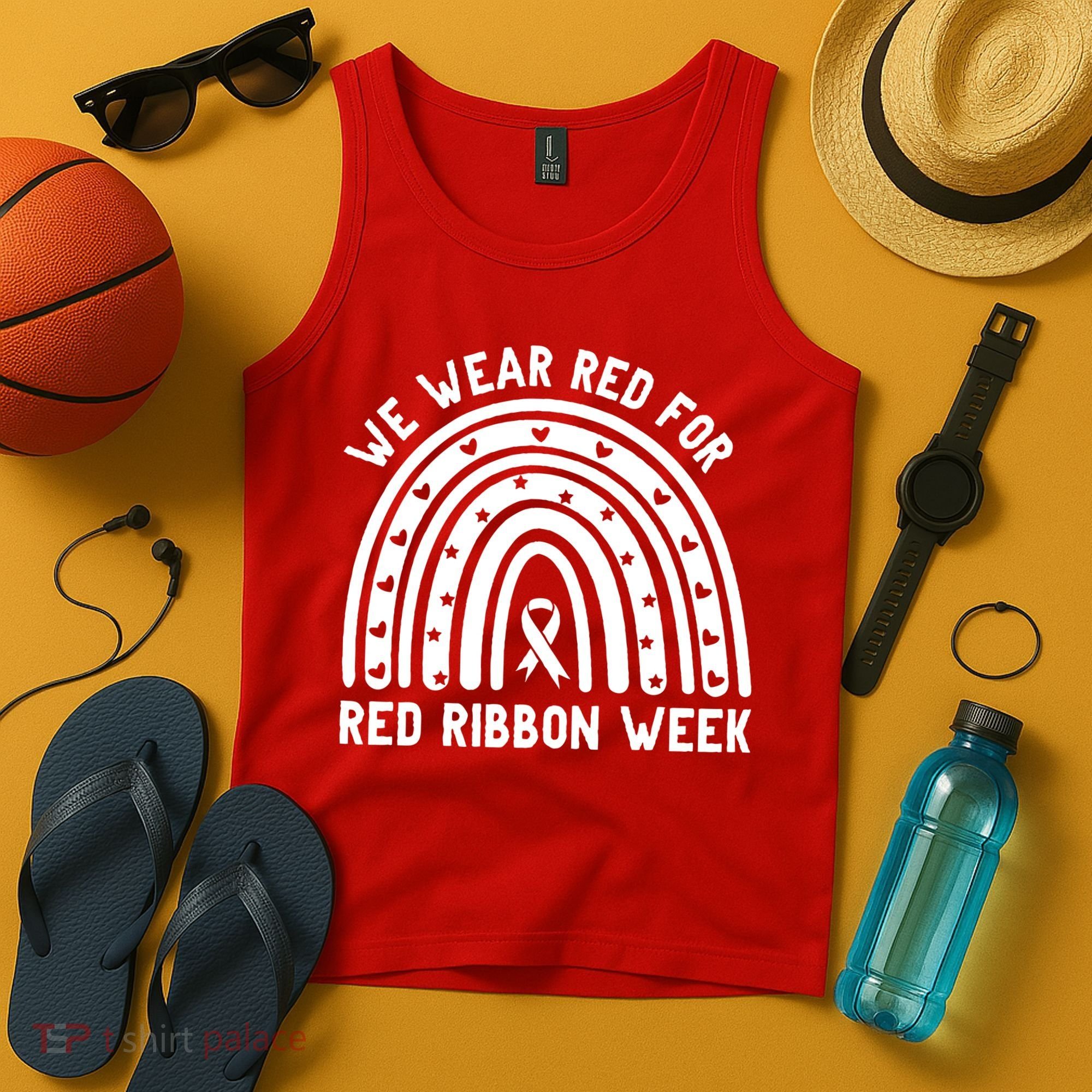 We Wear Red For Red Ribbon Week Awareness Rainbow Tank Top