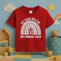 We Wear Red For Red Ribbon Week Awareness Rainbow Toddler T-Shirt thumb 3