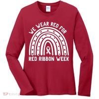 We Wear Red For Red Ribbon Week Awareness Rainbow Women's Long Sleeve Shirt thumb 0