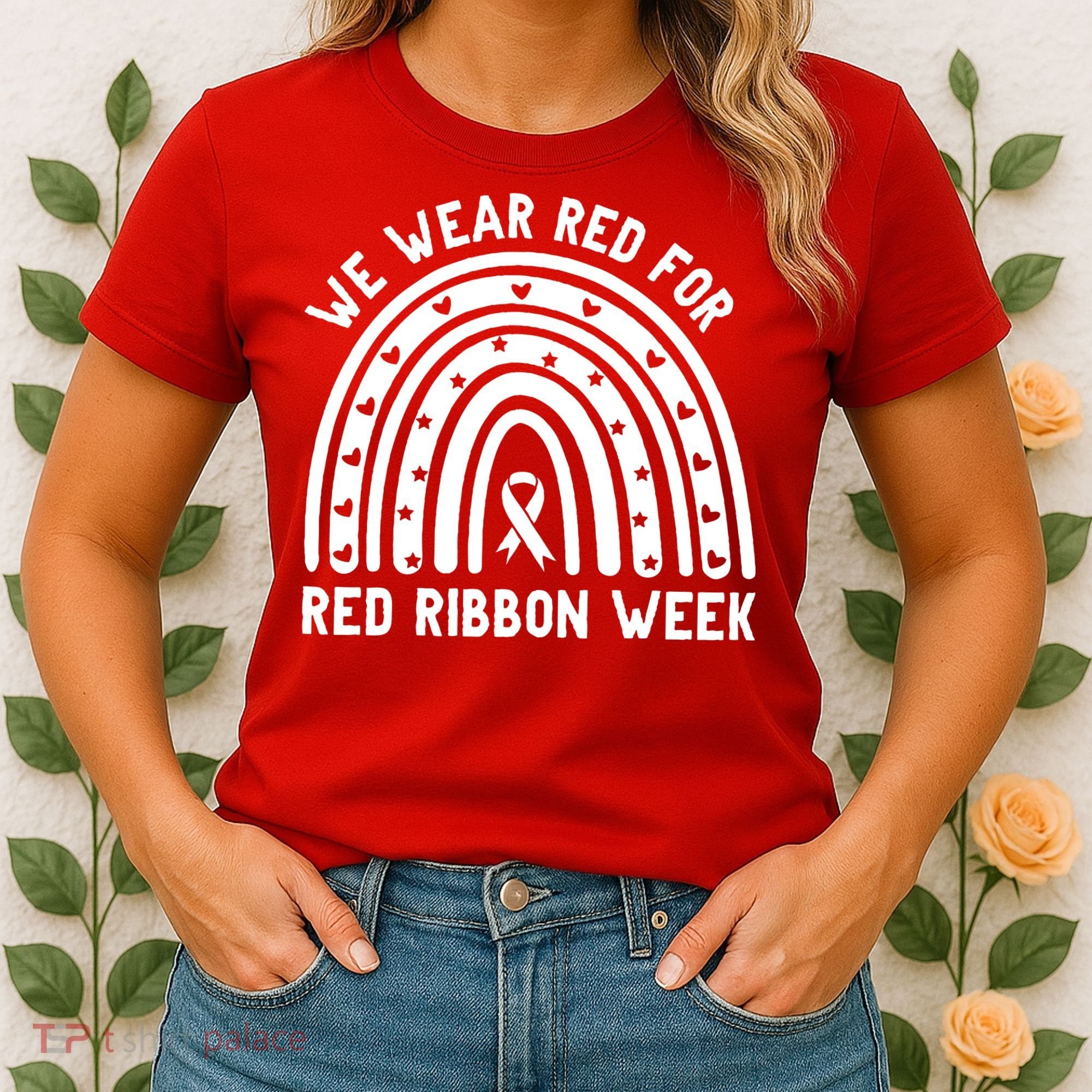 We Wear Red For Red Ribbon Week Awareness Rainbow Women's T-Shirt