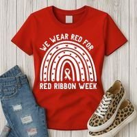 We Wear Red For Red Ribbon Week Awareness Rainbow Women's T-Shirt thumb 3
