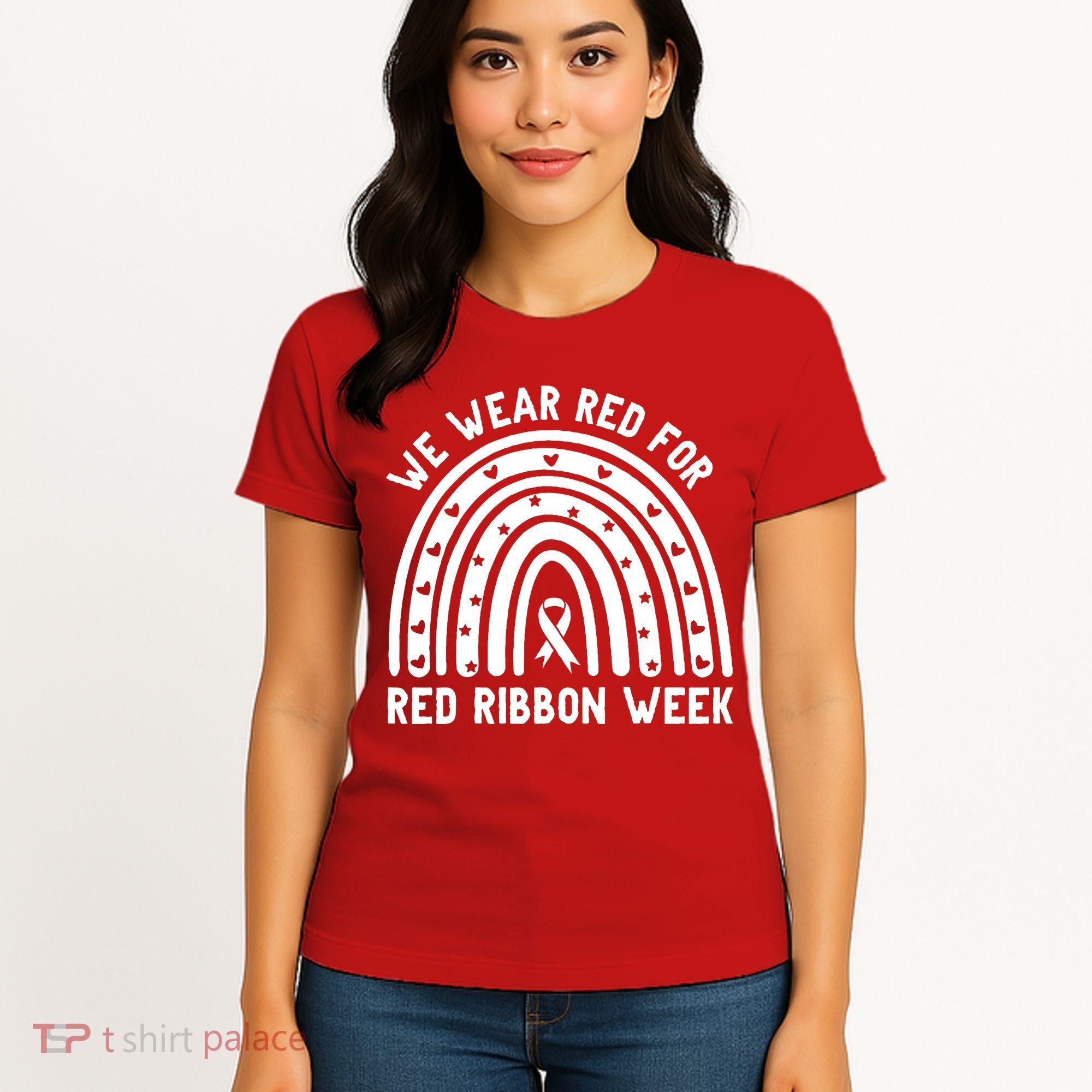 We Wear Red For Red Ribbon Week Awareness Rainbow Women's T-Shirt