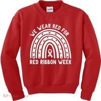 We Wear Red For Red Ribbon Week Awareness Rainbow Kids Sweatshirt thumb 0