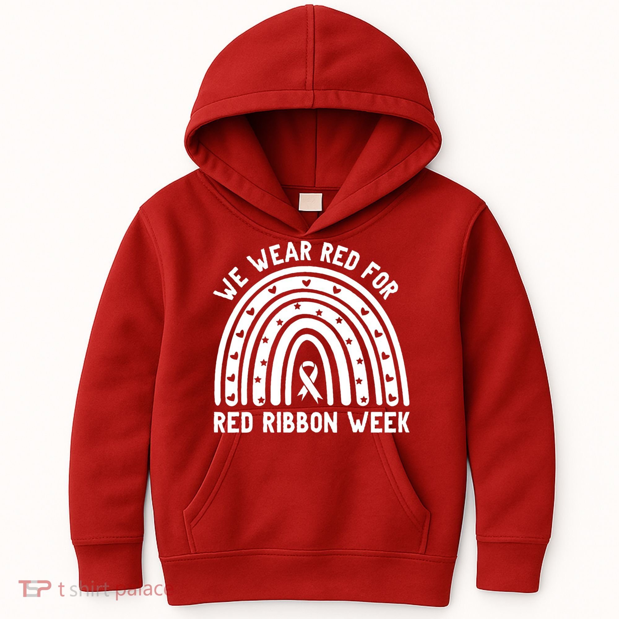 We Wear Red For Red Ribbon Week Awareness Rainbow Kids Hoodie