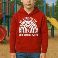 We Wear Red For Red Ribbon Week Awareness Rainbow Kids Hoodie thumb 2