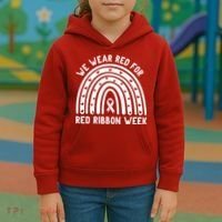 We Wear Red For Red Ribbon Week Awareness Rainbow Kids Hoodie thumb 3