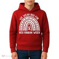 We Wear Red For Red Ribbon Week Awareness Rainbow Kids Hoodie thumb 4