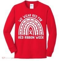 We Wear Red For Red Ribbon Week Awareness Rainbow Kids Long Sleeve Shirt thumb 0