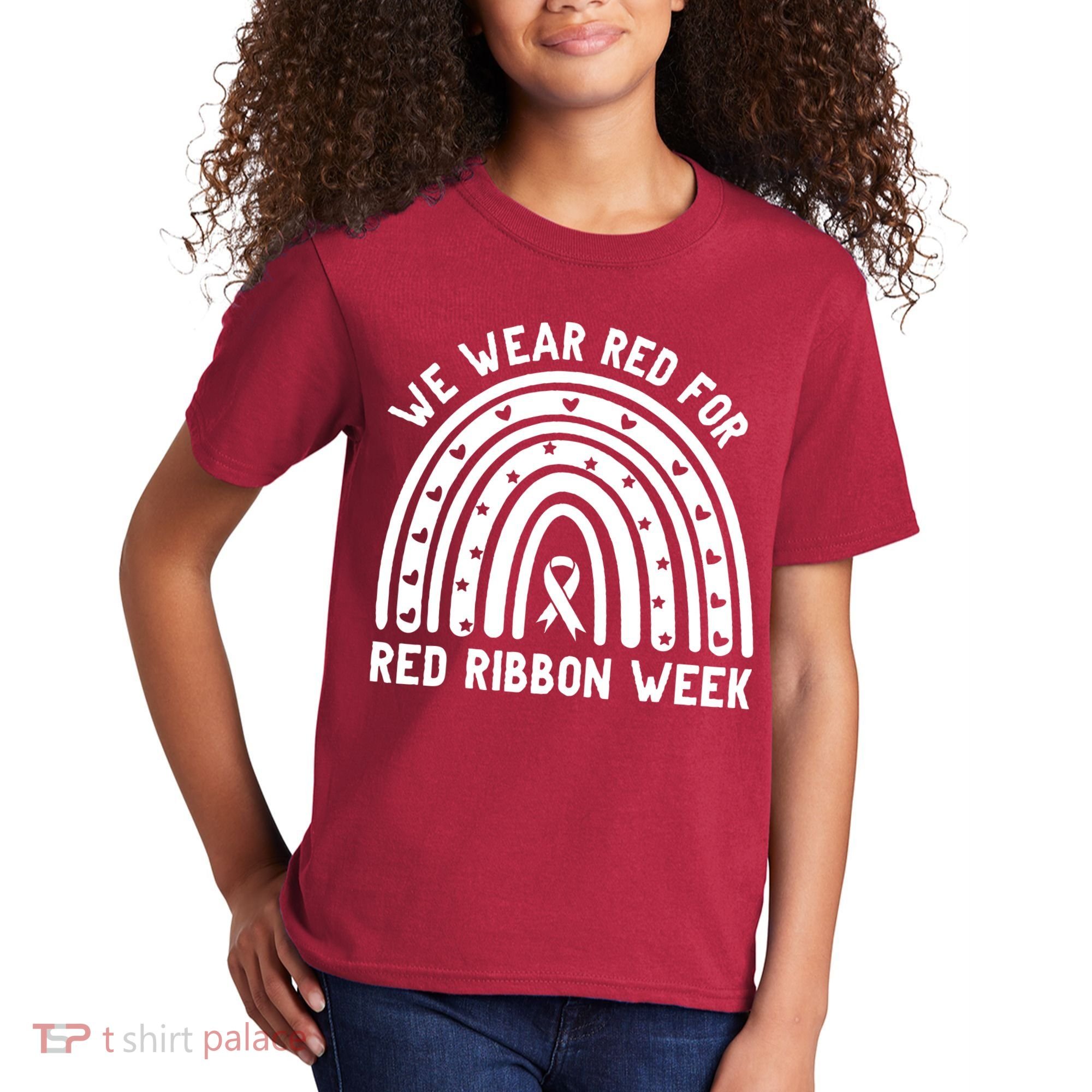We Wear Red For Red Ribbon Week Awareness Rainbow Kids T-Shirt