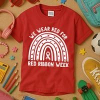 We Wear Red For Red Ribbon Week Awareness Rainbow Kids T-Shirt thumb 3