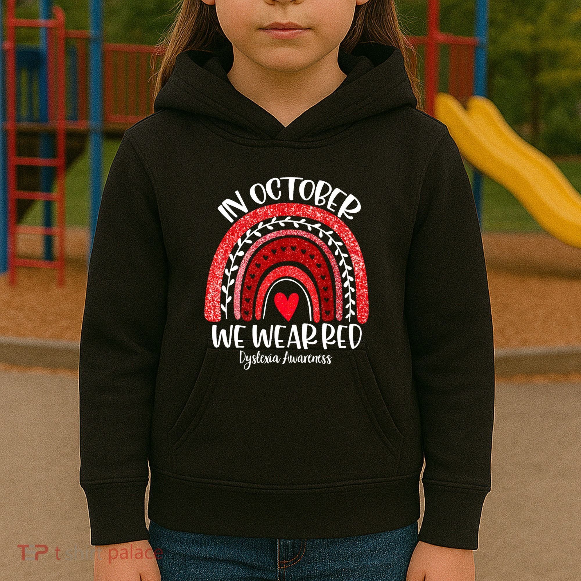We Wear Red Dyslexia Awareness Month Dyslexia Boho Rainbow Kids Hoodie