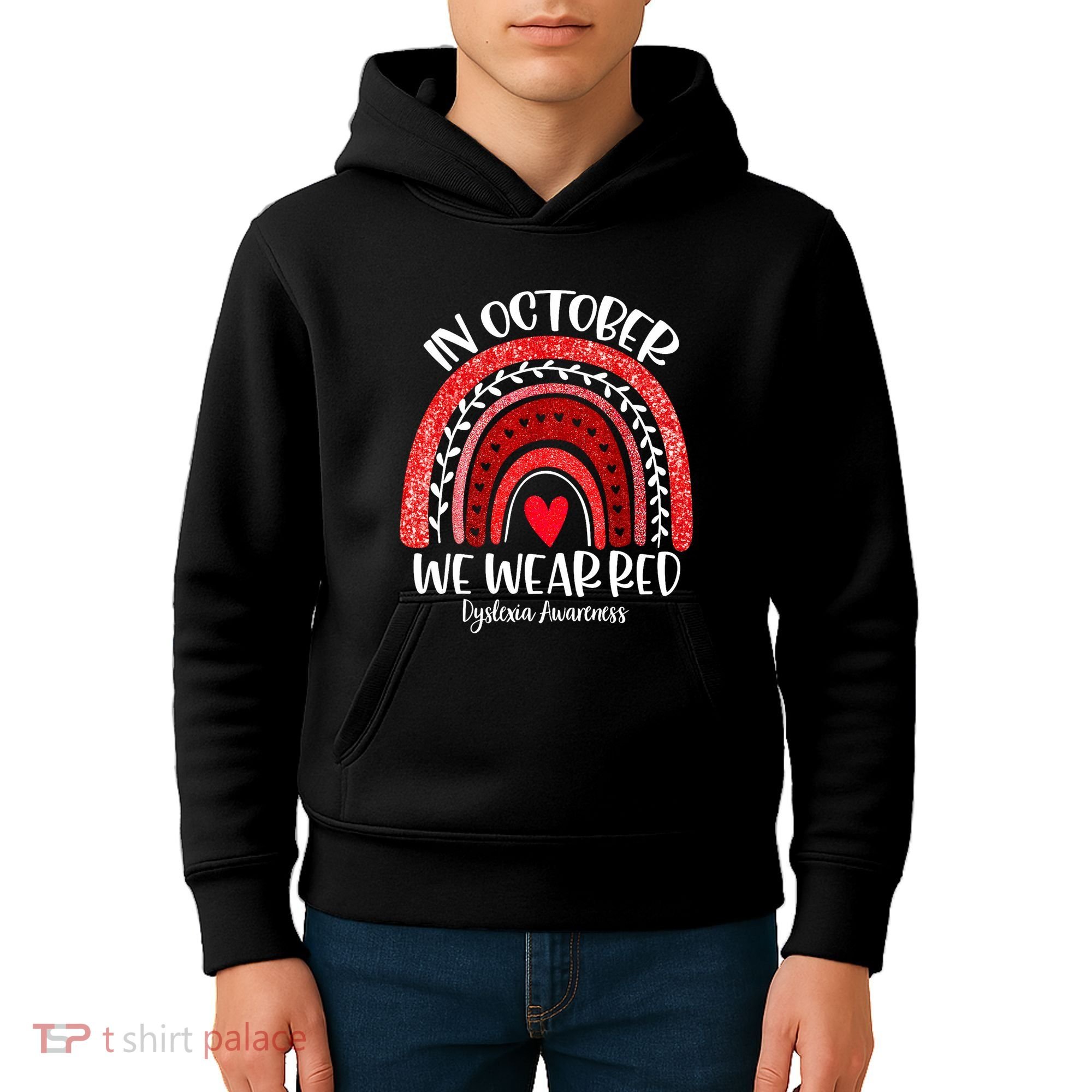 We Wear Red Dyslexia Awareness Month Dyslexia Boho Rainbow Kids Hoodie
