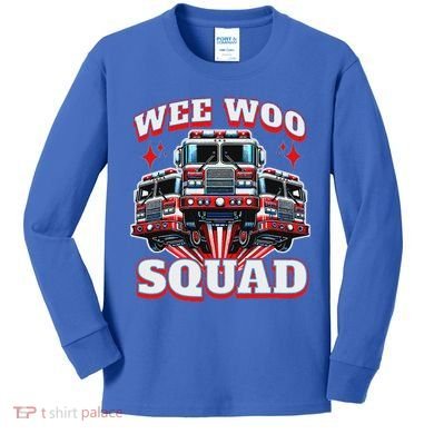 Wee Woo Squad Firefighter Fire Trucks Kids Long Sleeve Shirt