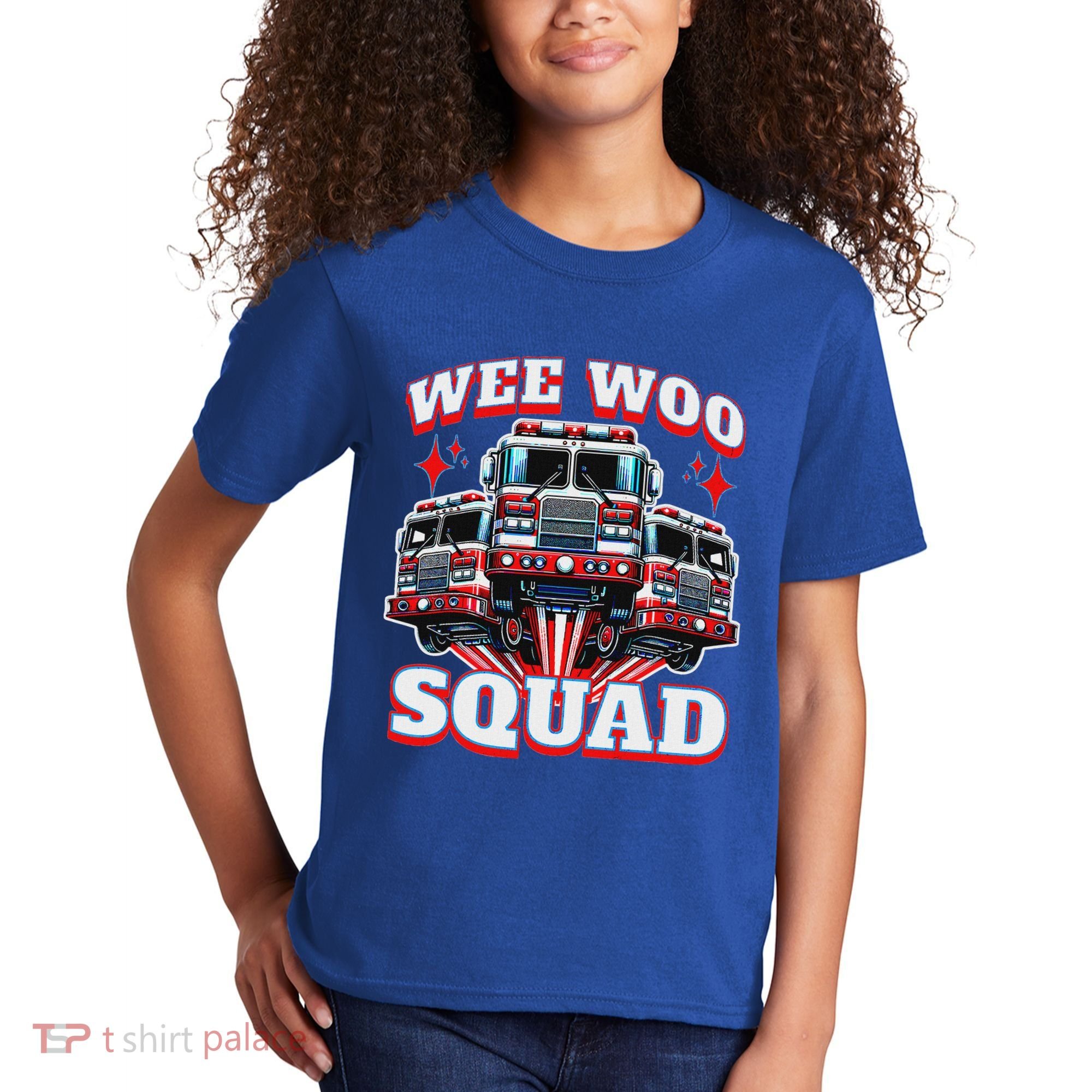 Wee Woo Squad Firefighter Fire Trucks Kids T-Shirt