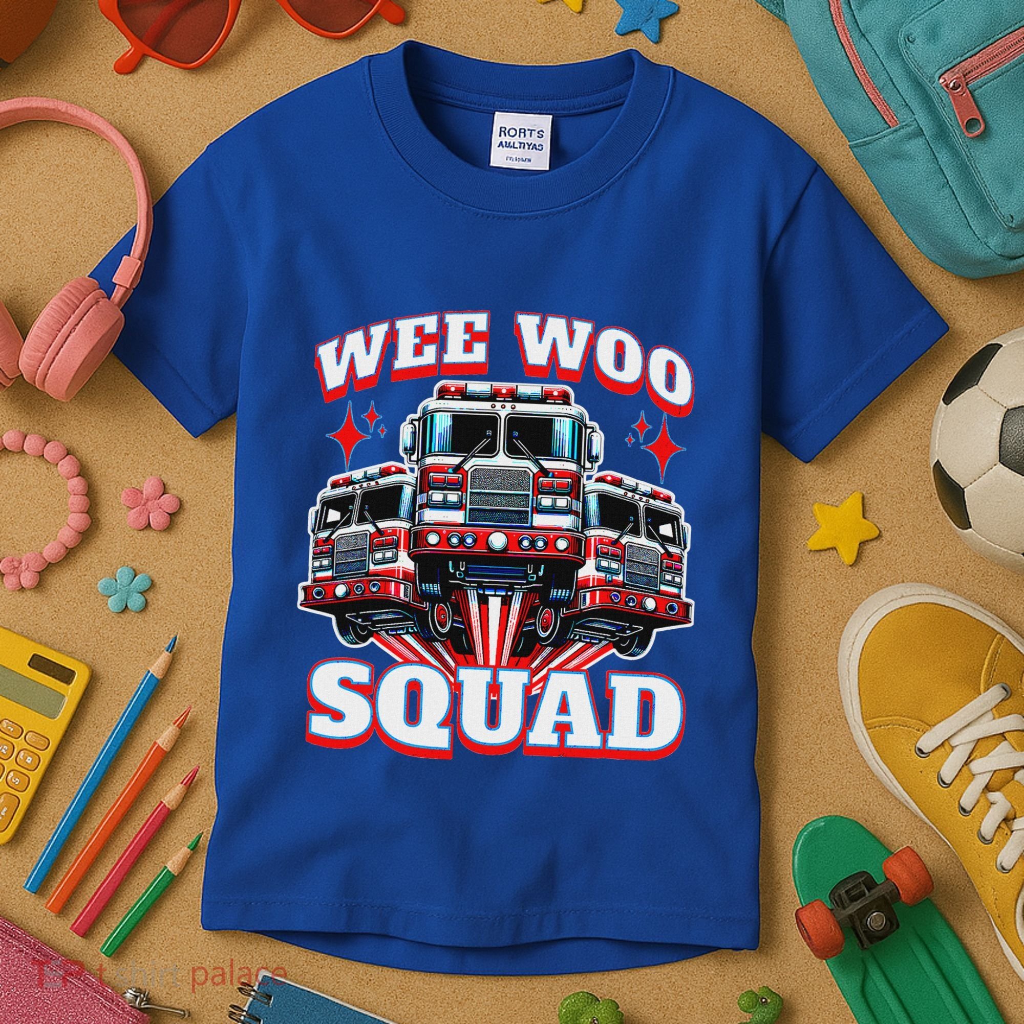Wee Woo Squad Firefighter Fire Trucks Kids T-Shirt