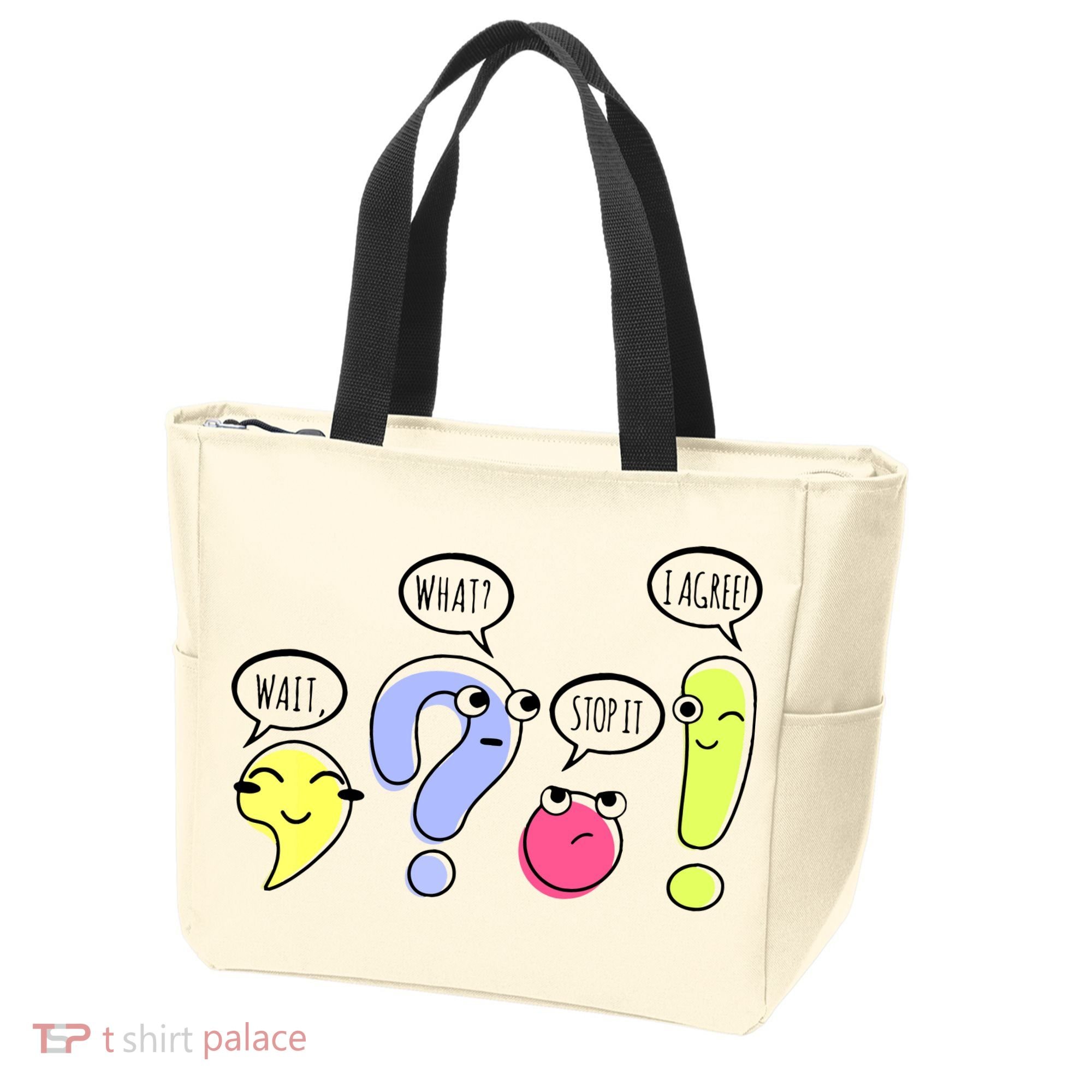 Wait What Stop It I Agree Funny Grammar Teacher Punctuation Tote Bag