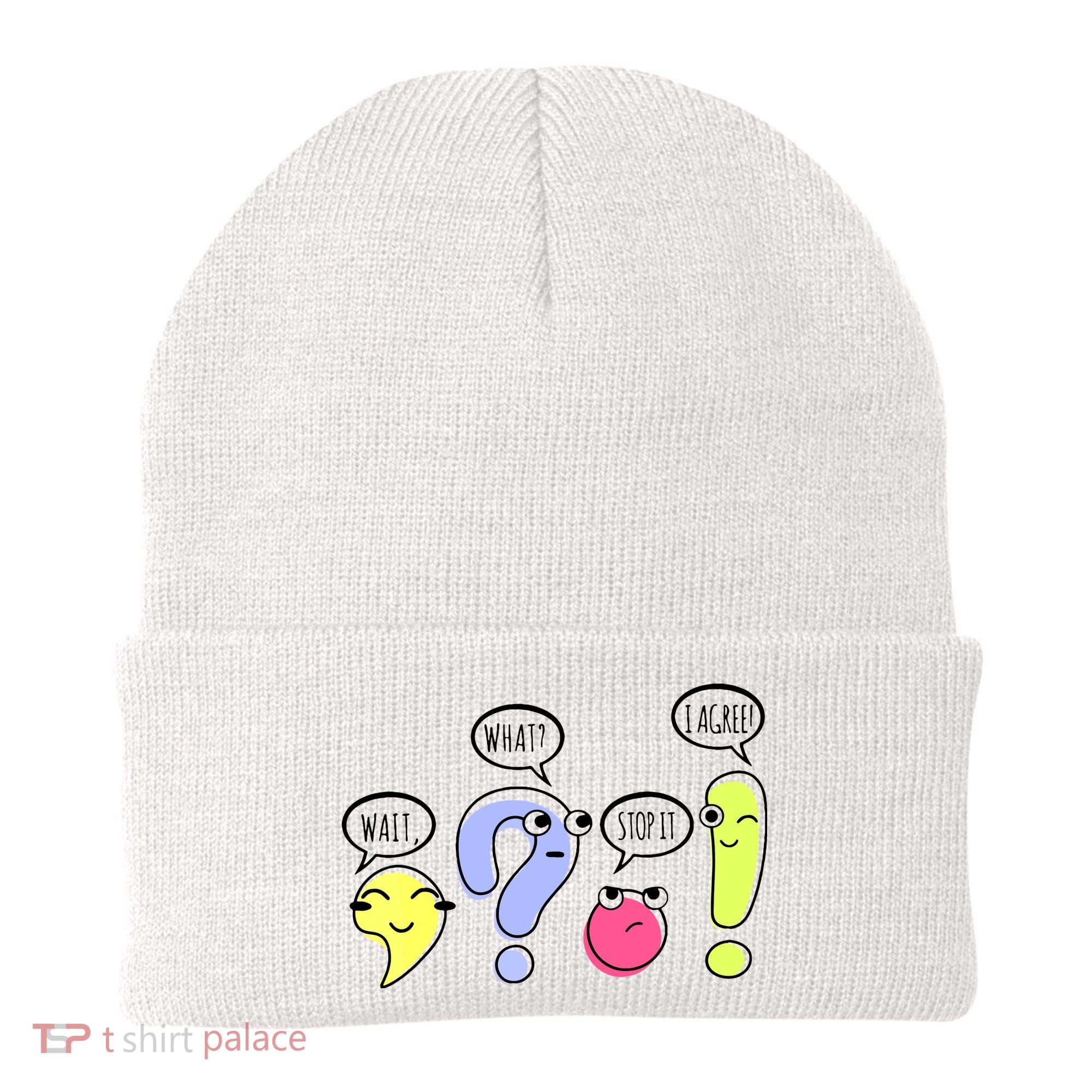 Wait What Stop It I Agree Funny Grammar Teacher Punctuation Beanie