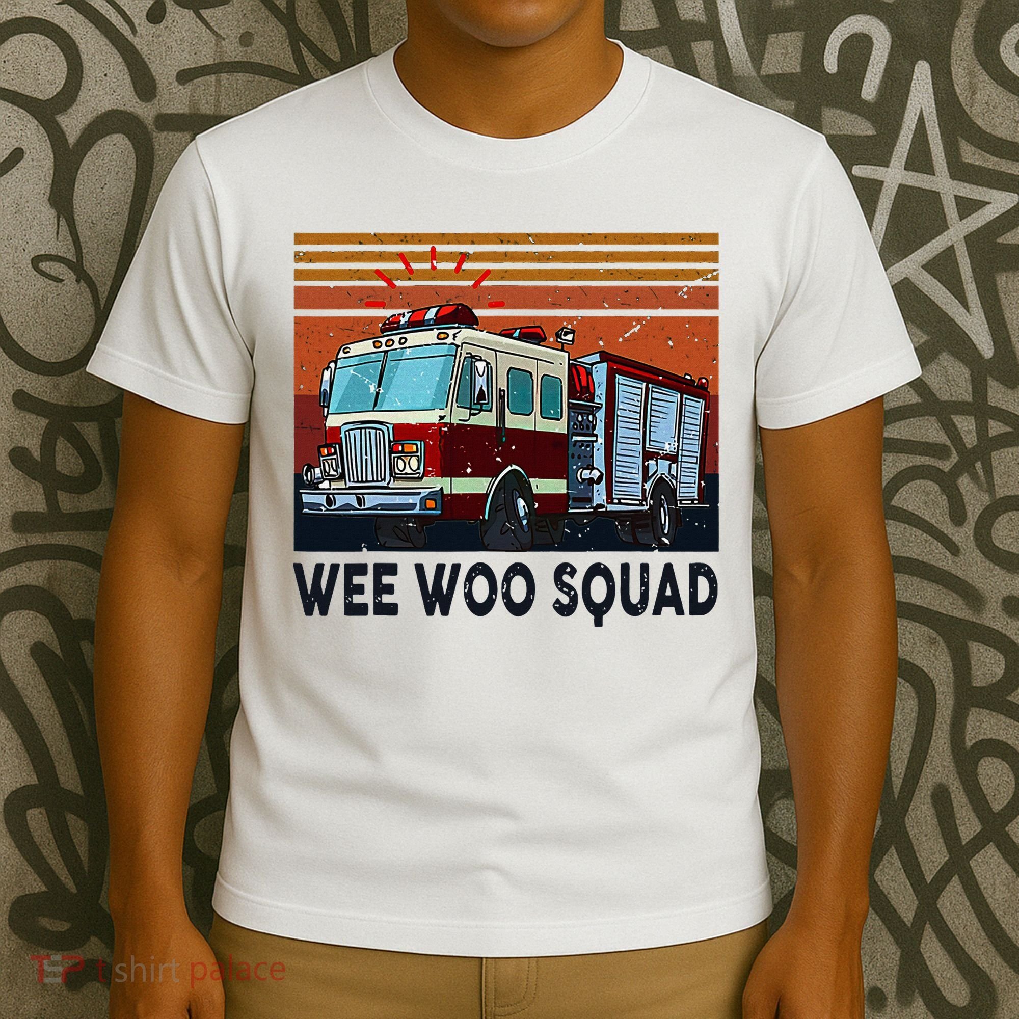Wee Woo Squad Fire Truck Firefighter Vintage T-Shirt