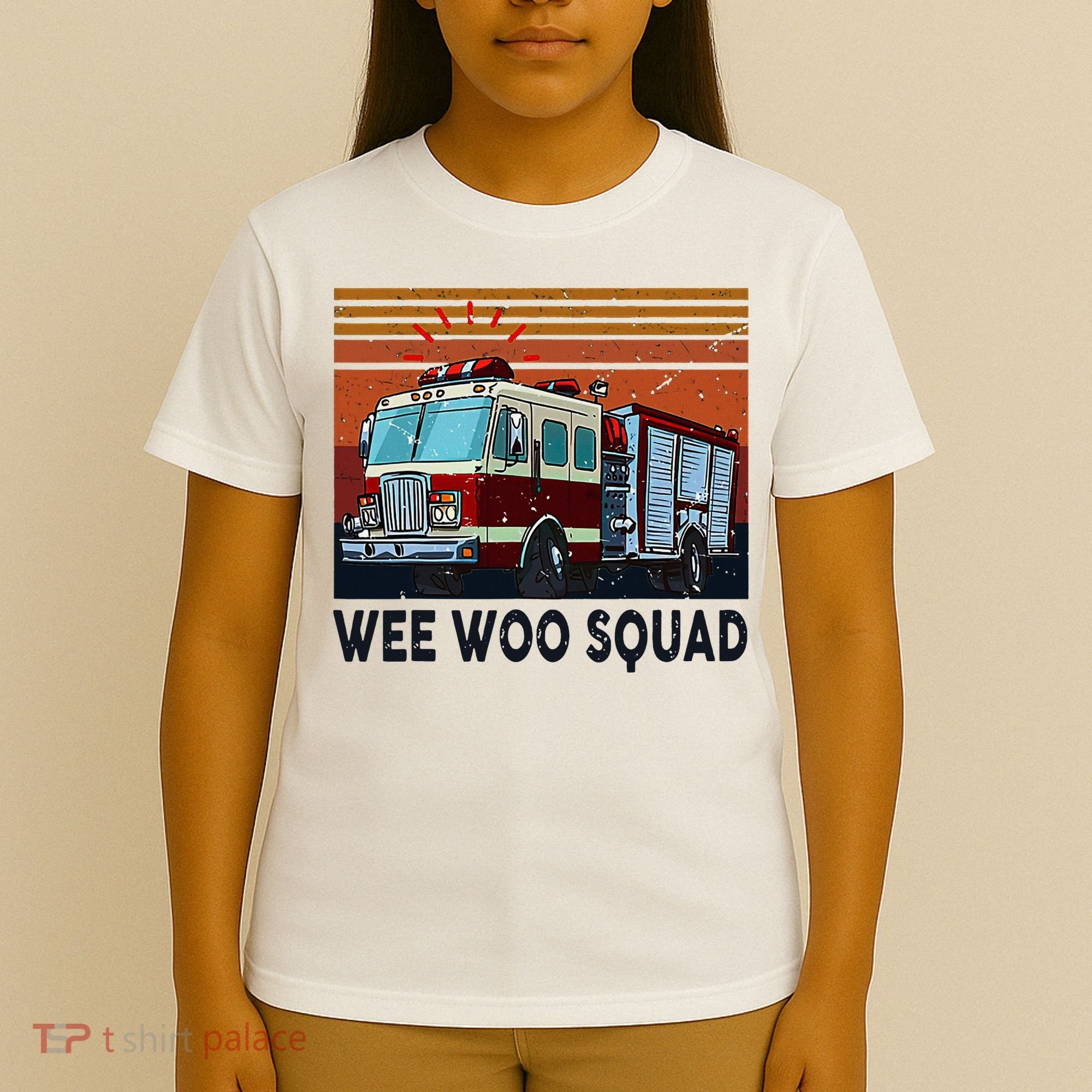 Wee Woo Squad Fire Truck Firefighter Vintage T-Shirt