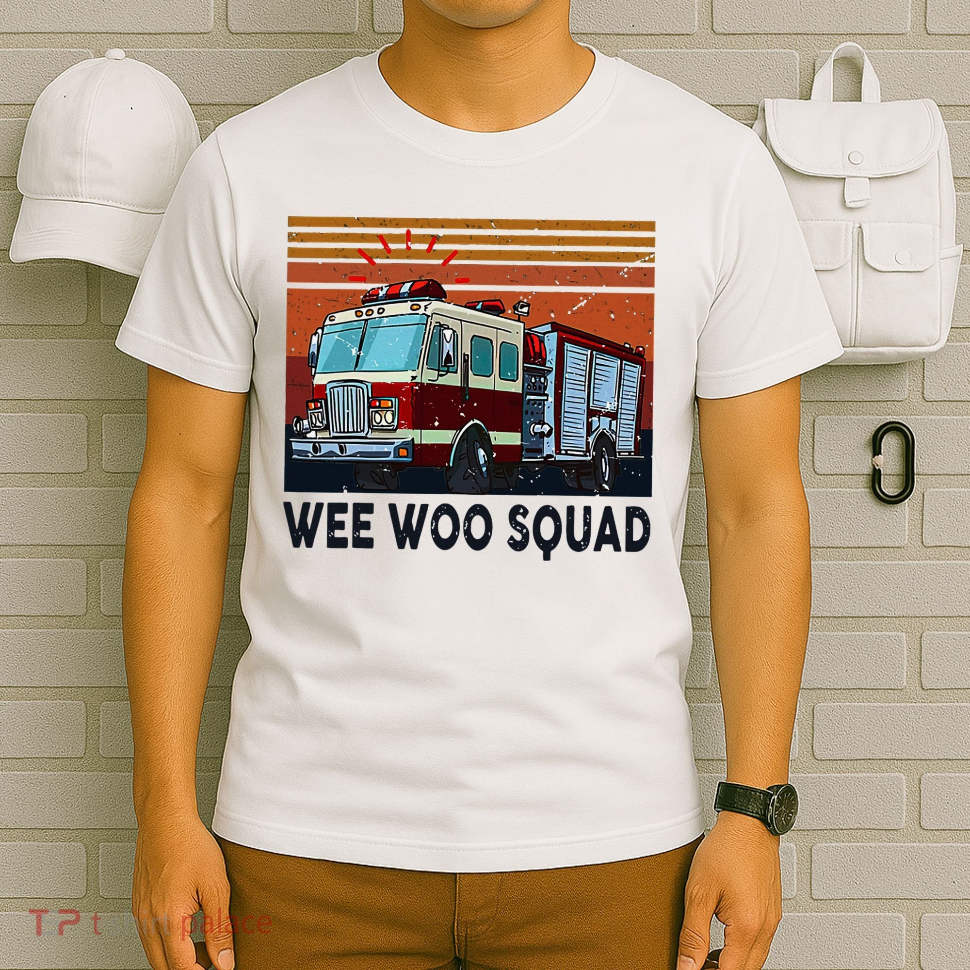 Wee Woo Squad Fire Truck Firefighter Vintage T-Shirt